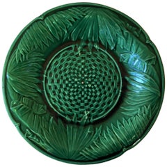 Victorian Green Majolica Palm Leaves Plate, circa 1880