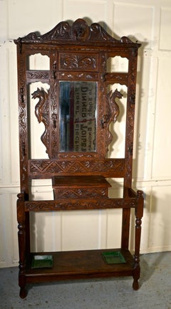 Victorian Green Man Gothic Carved Oak Hall Stand