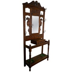 Antique Victorian Green Man Gothic Carved Oak Hall Stand