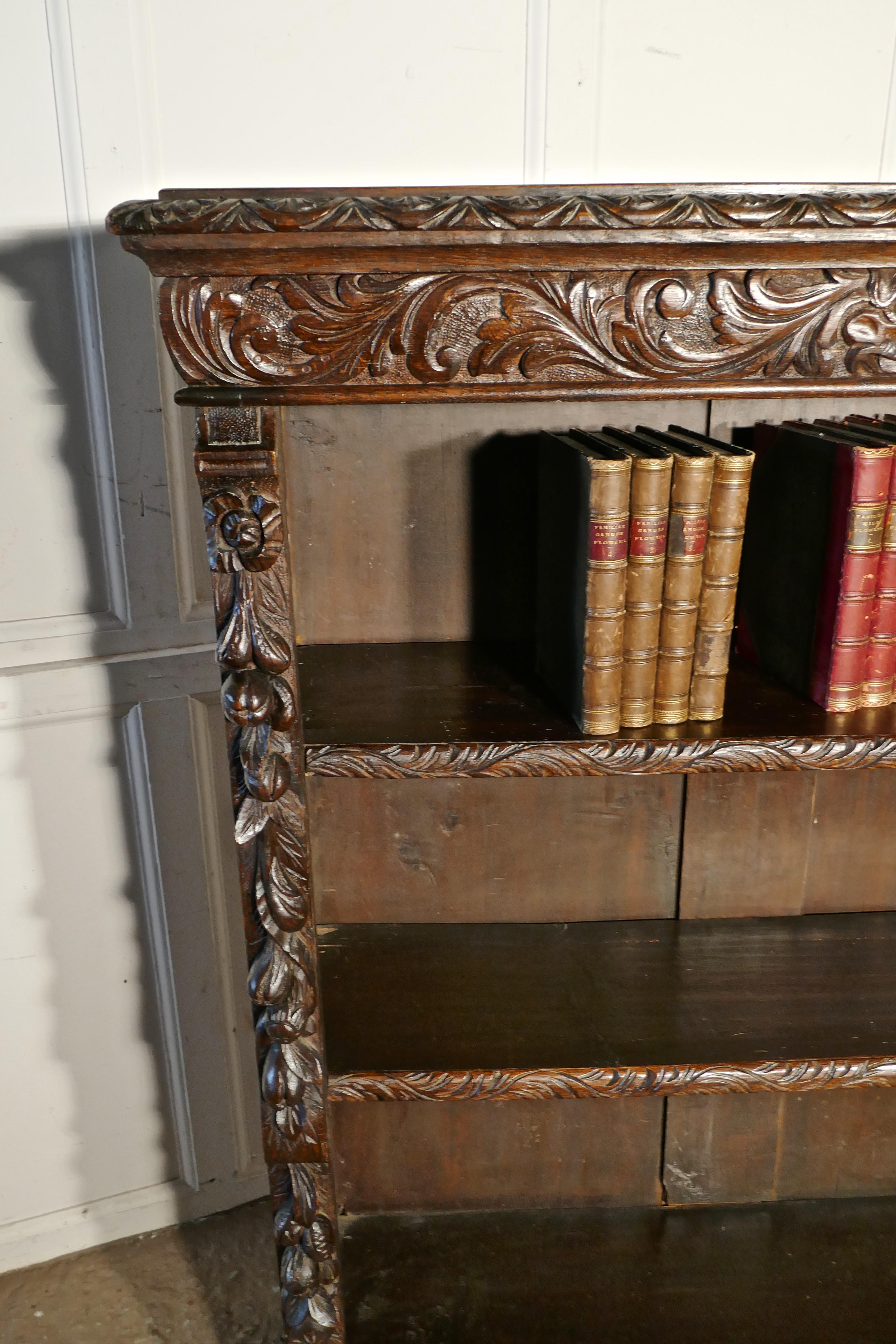 Victorian Green Man Gothic Open Bookcase In Good Condition In Godshill, Isle of Wight