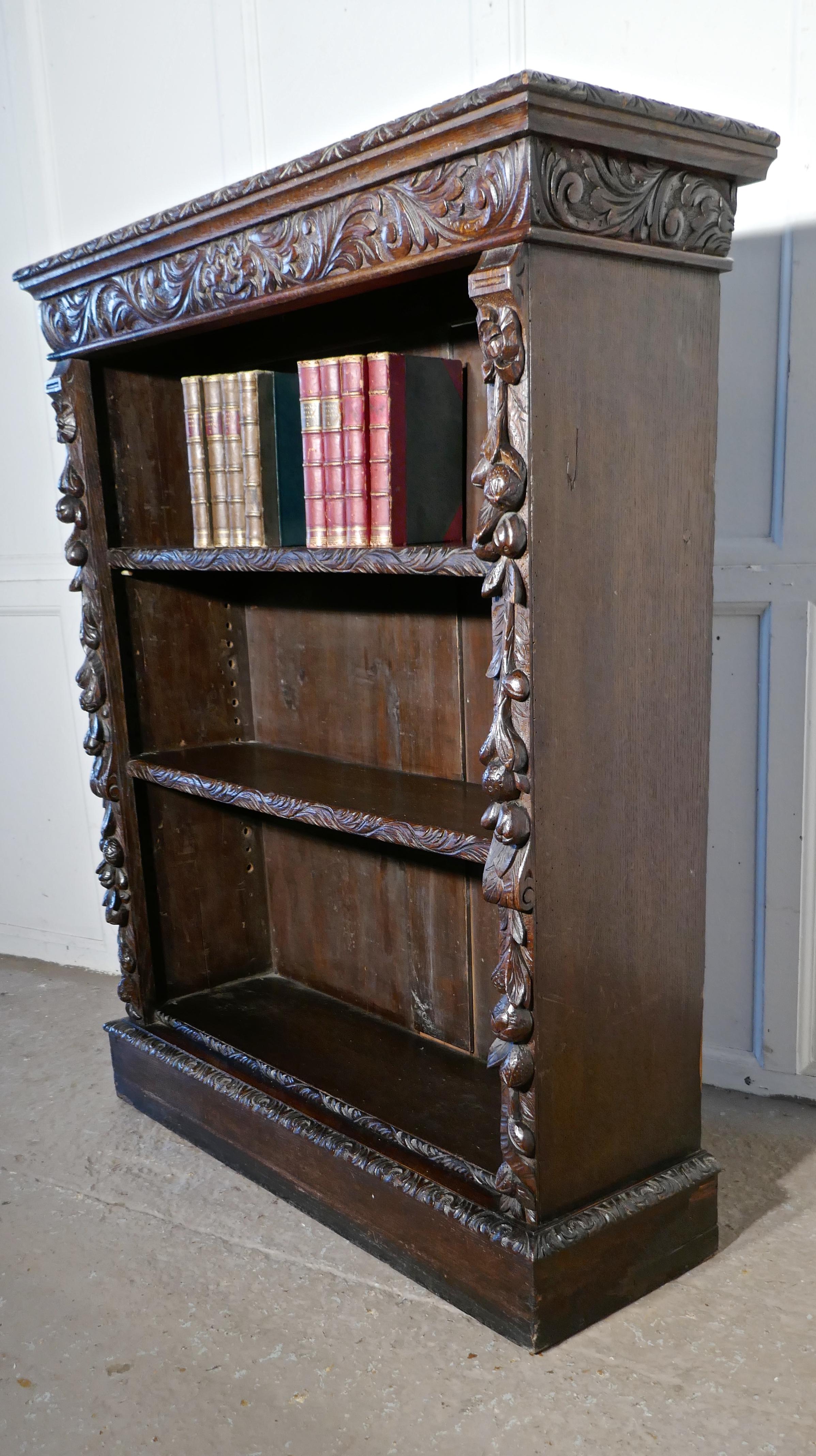 19th Century Victorian Green Man Gothic Open Bookcase