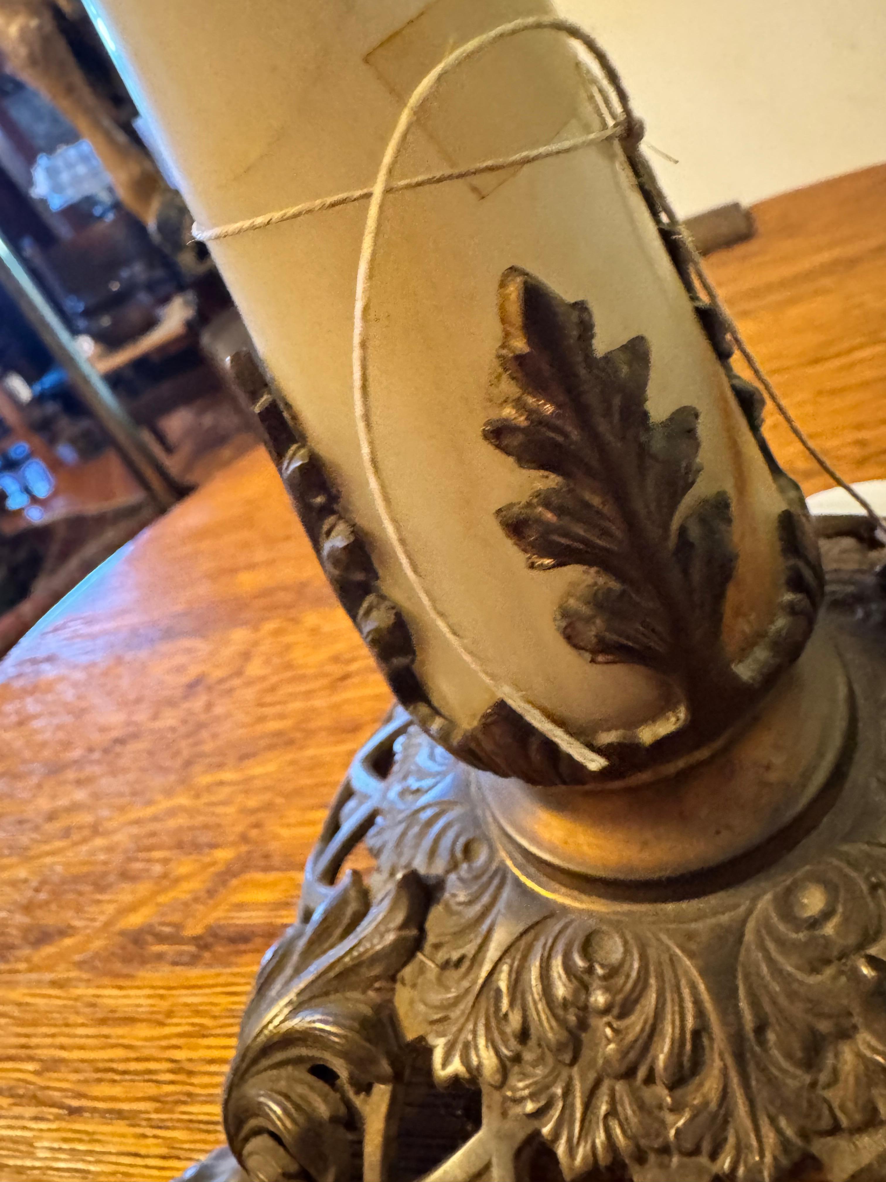`Victorian Green Slag Glass Banquet Lamp - W7504  NOW ON SALE For Sale 7