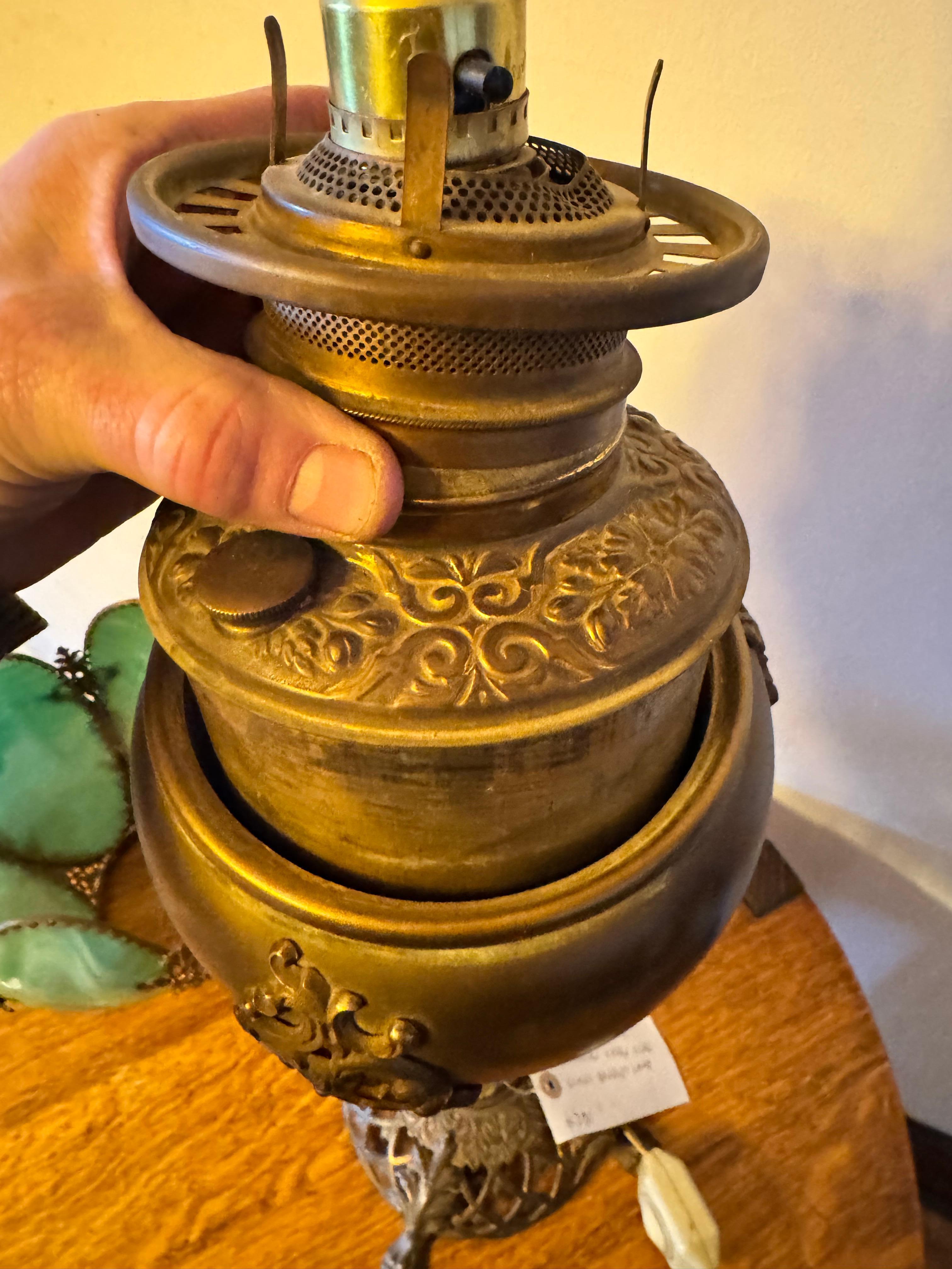 `Victorian Green Slag Glass Banquet Lamp - W7504  NOW ON SALE For Sale 10
