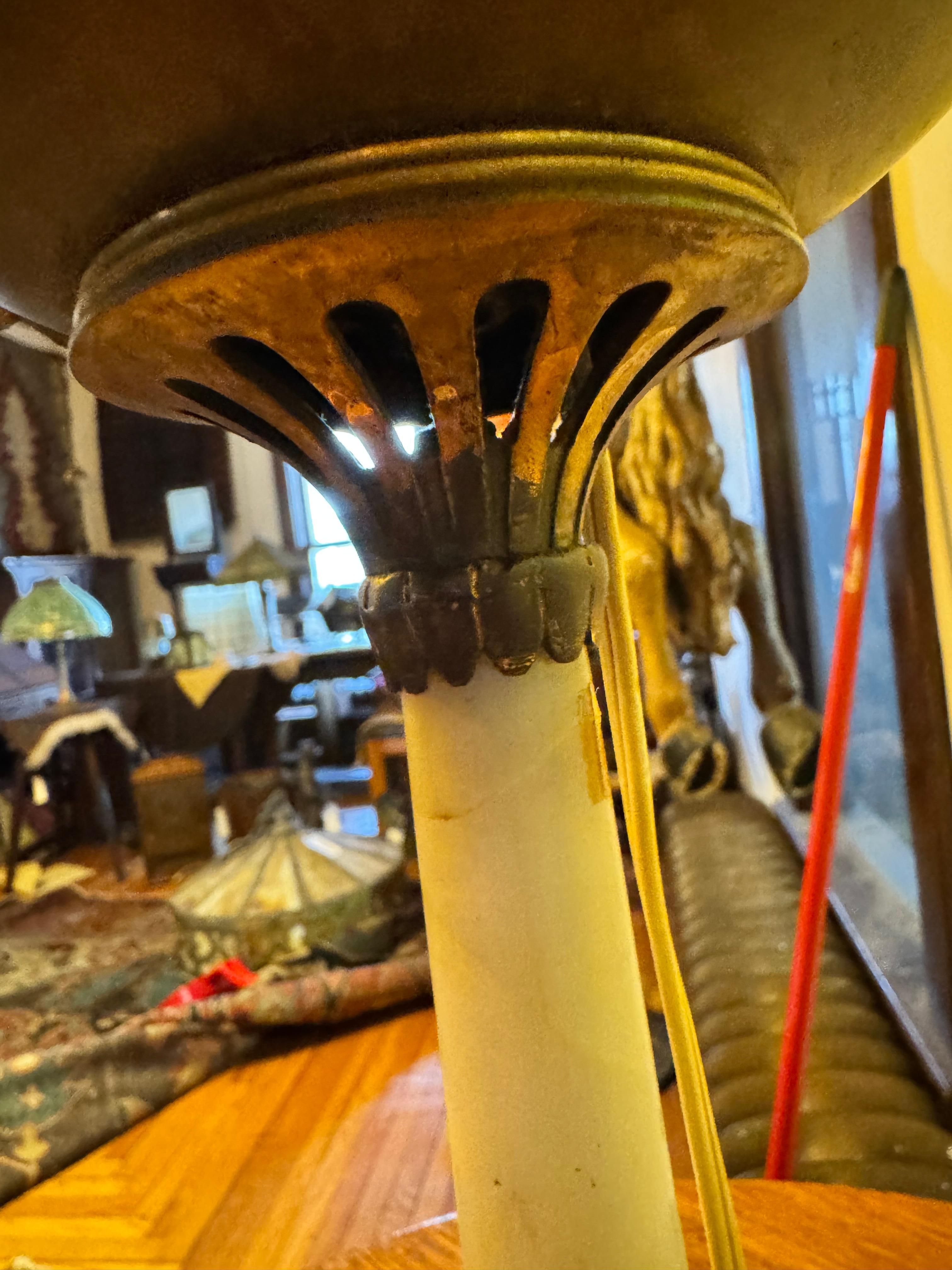 `Victorian Green Slag Glass Banquet Lamp - W7504  NOW ON SALE In Good Condition For Sale In Shamokin Dam, PA
