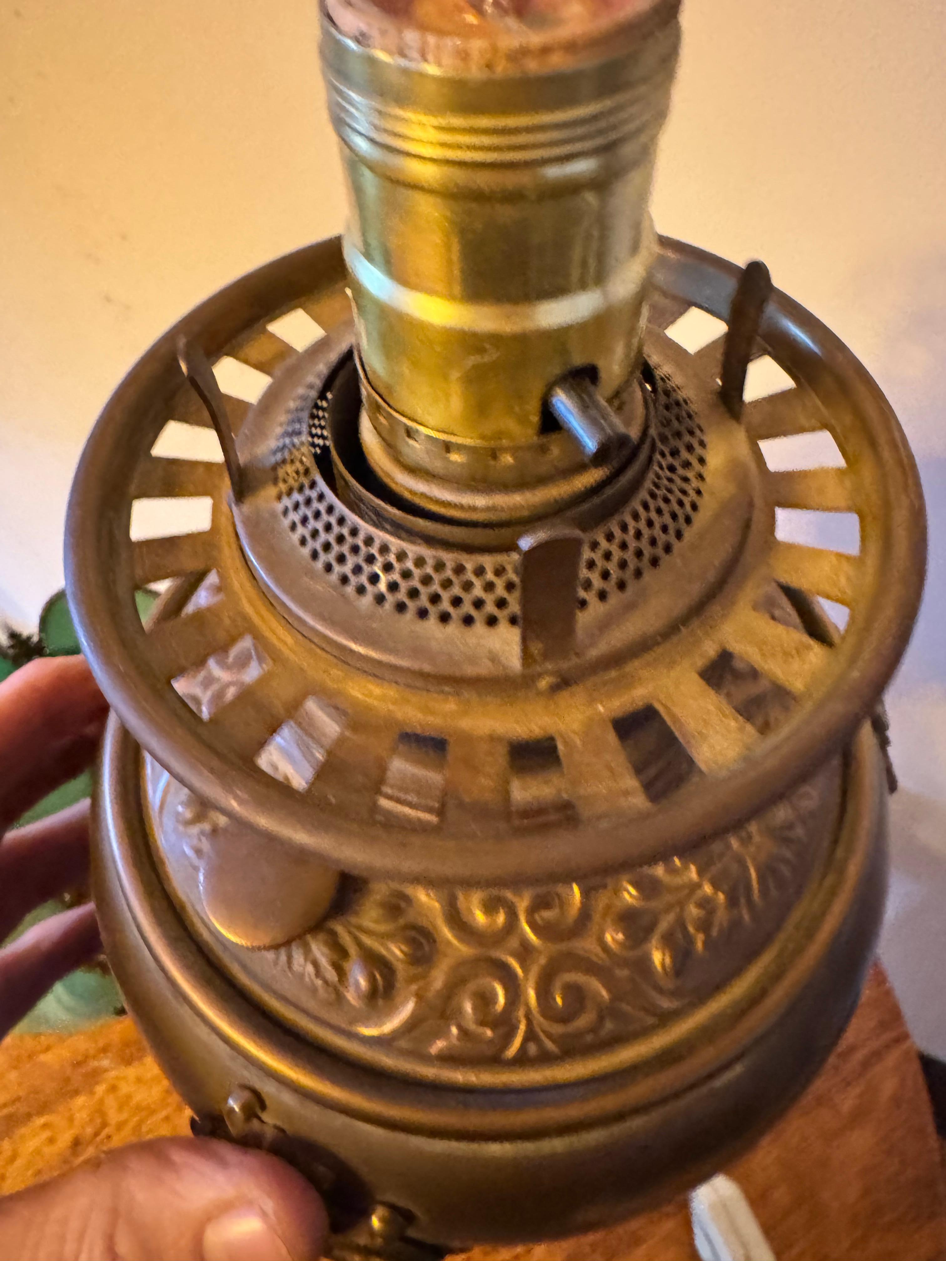 20th Century `Victorian Green Slag Glass Banquet Lamp - W7504  NOW ON SALE For Sale