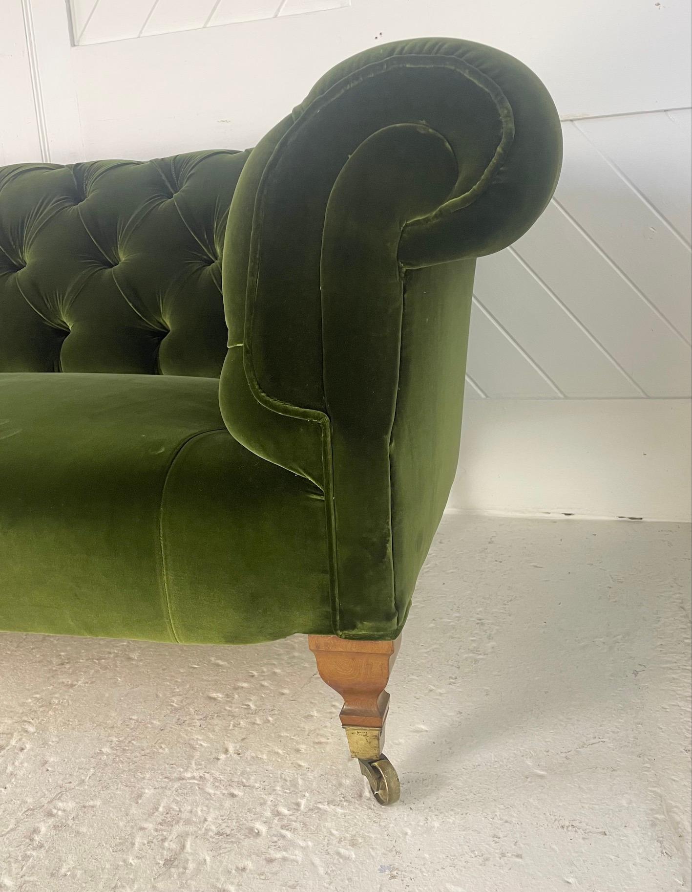 Late 19th Century Victorian Green Velvet Button Back Chesterfield Settee