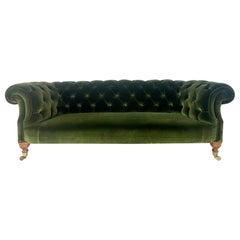 Seduta Chesterfield in velluto verde vittoriano con schienale a bottoni