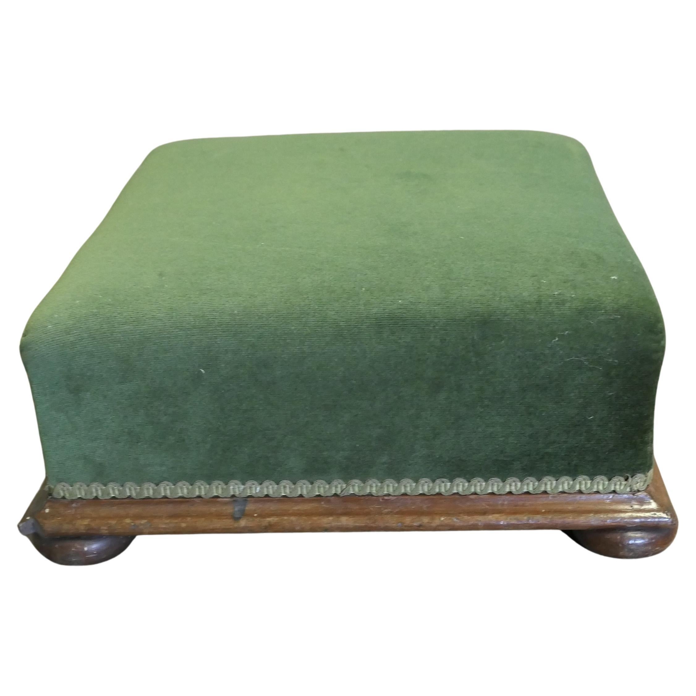 Victorian Green Velvet Foot Stool  A Lovely piece this Victorian stool is Square For Sale