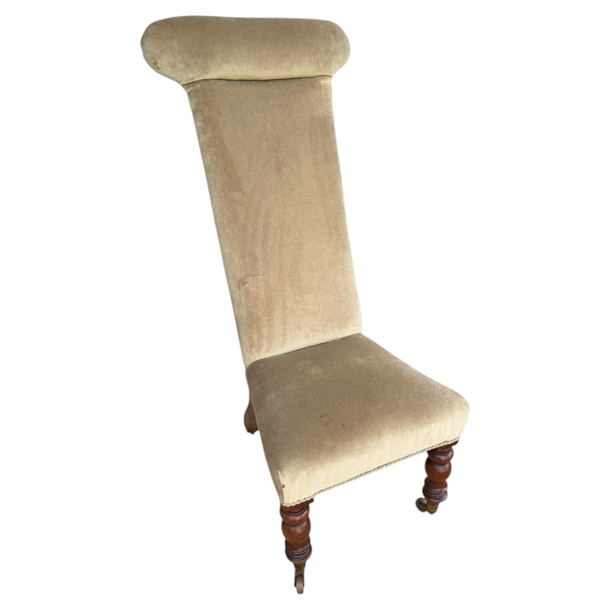 Victorian Green Velvet Prayer chair on original Casters For Sale