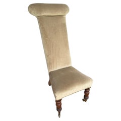 Fauteuil de prière victorien en velours vert, monté sur ses roulettes d'origine