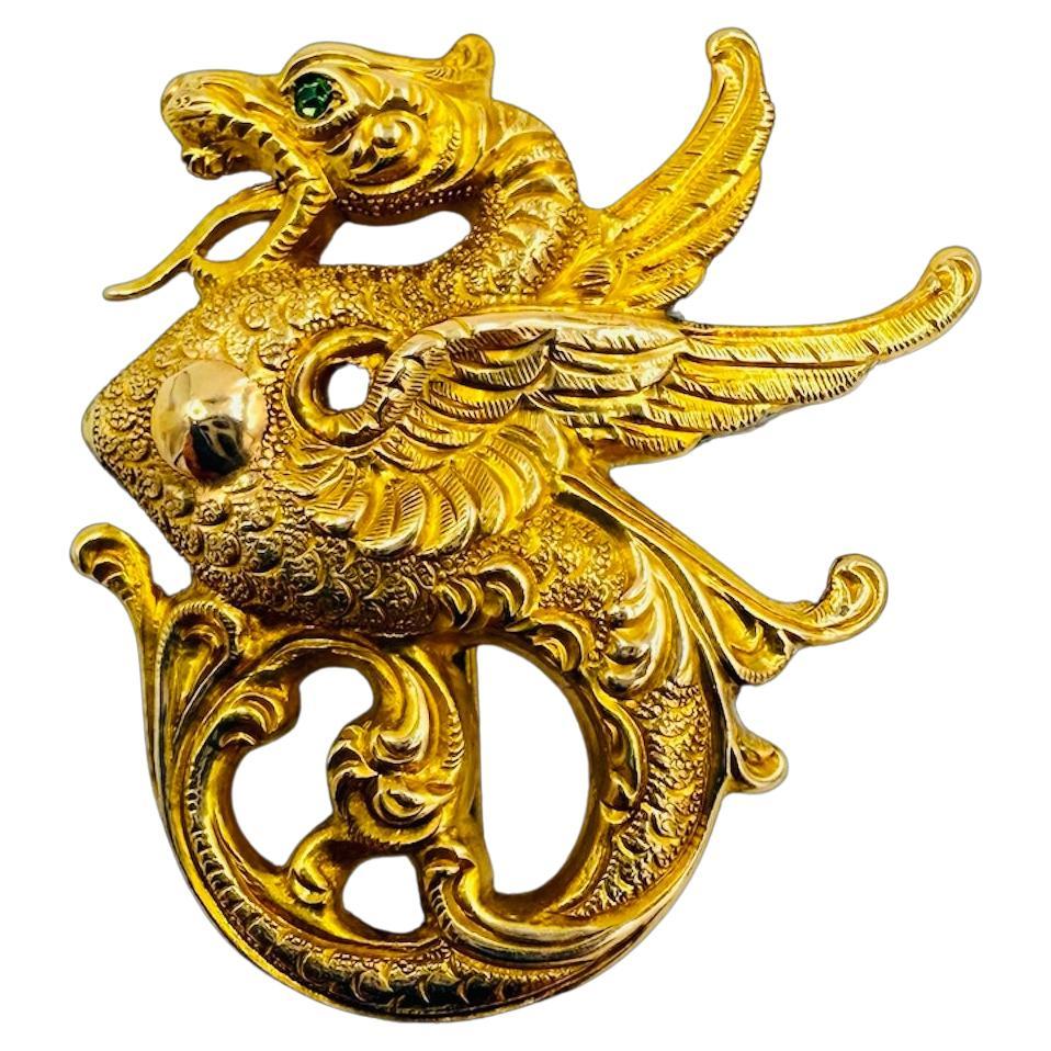 Viktorianischer Greifen 14k Gold Brosche mit Demantoid Auge CIRCA 1900