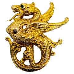 Victorian Griffin 14k Gold Brooch With Demantoid Eye Circa 1900