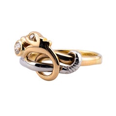 Victorian Griffin Form Old Mine Cut Diamond Ring in Platinum, 18 Karat Gold