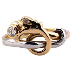 Victorian Griffin Form Old Mine Cut Diamond Ring in Platinum, 18 Karat Gold