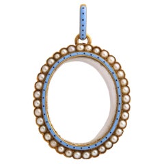 Victorian Guiliano Rock Crystal Natural Pearl Enamel Locket