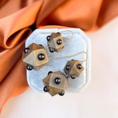 Victorian Gutta Percha Antique Drop Cuboctahedron Earrings