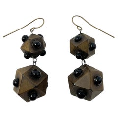 Victorian Gutta Percha Antique Drop Cuboctahedron Earrings