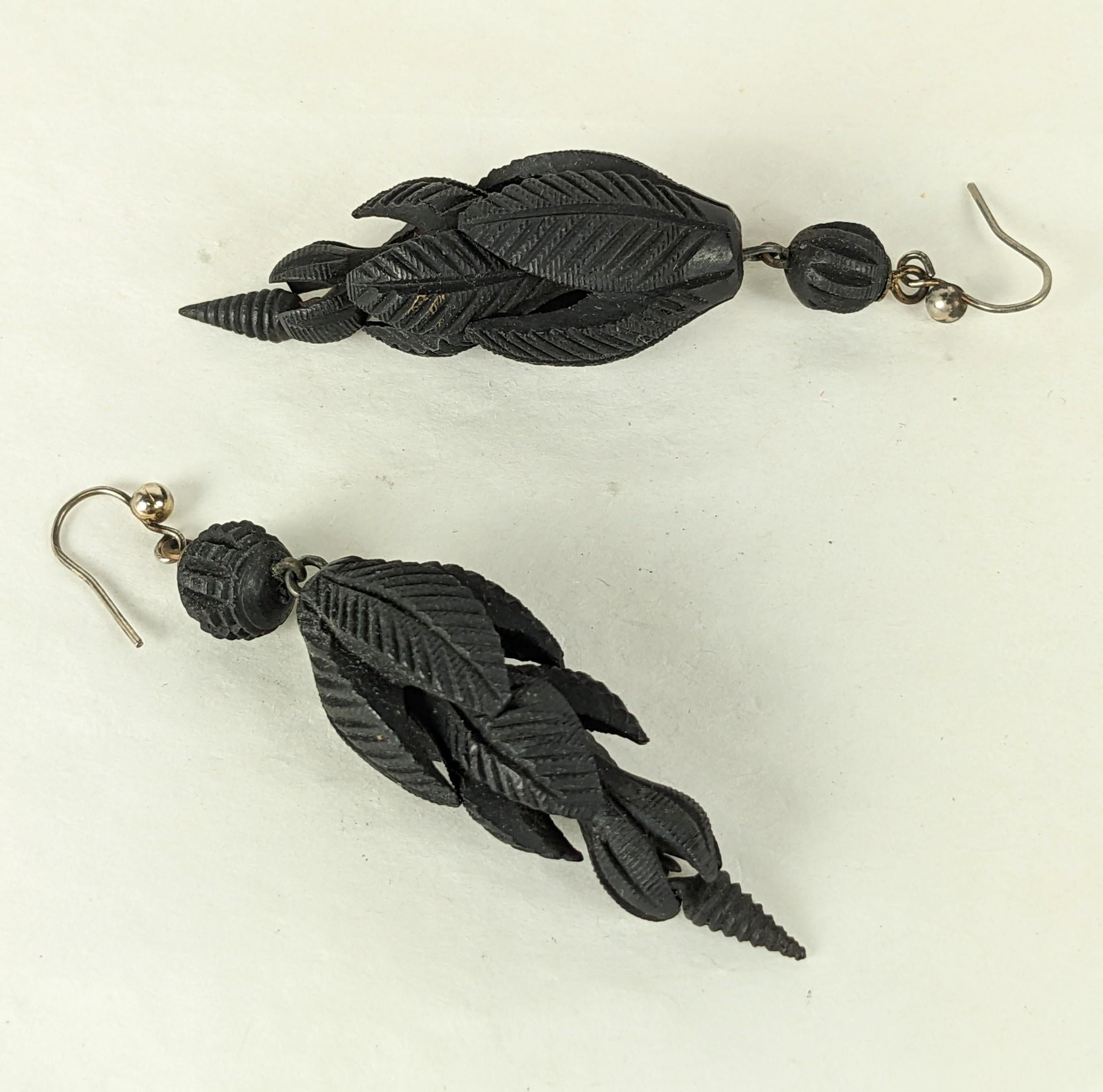 Women's Victorian Gutta Percha Carved Pod Earrings For Sale