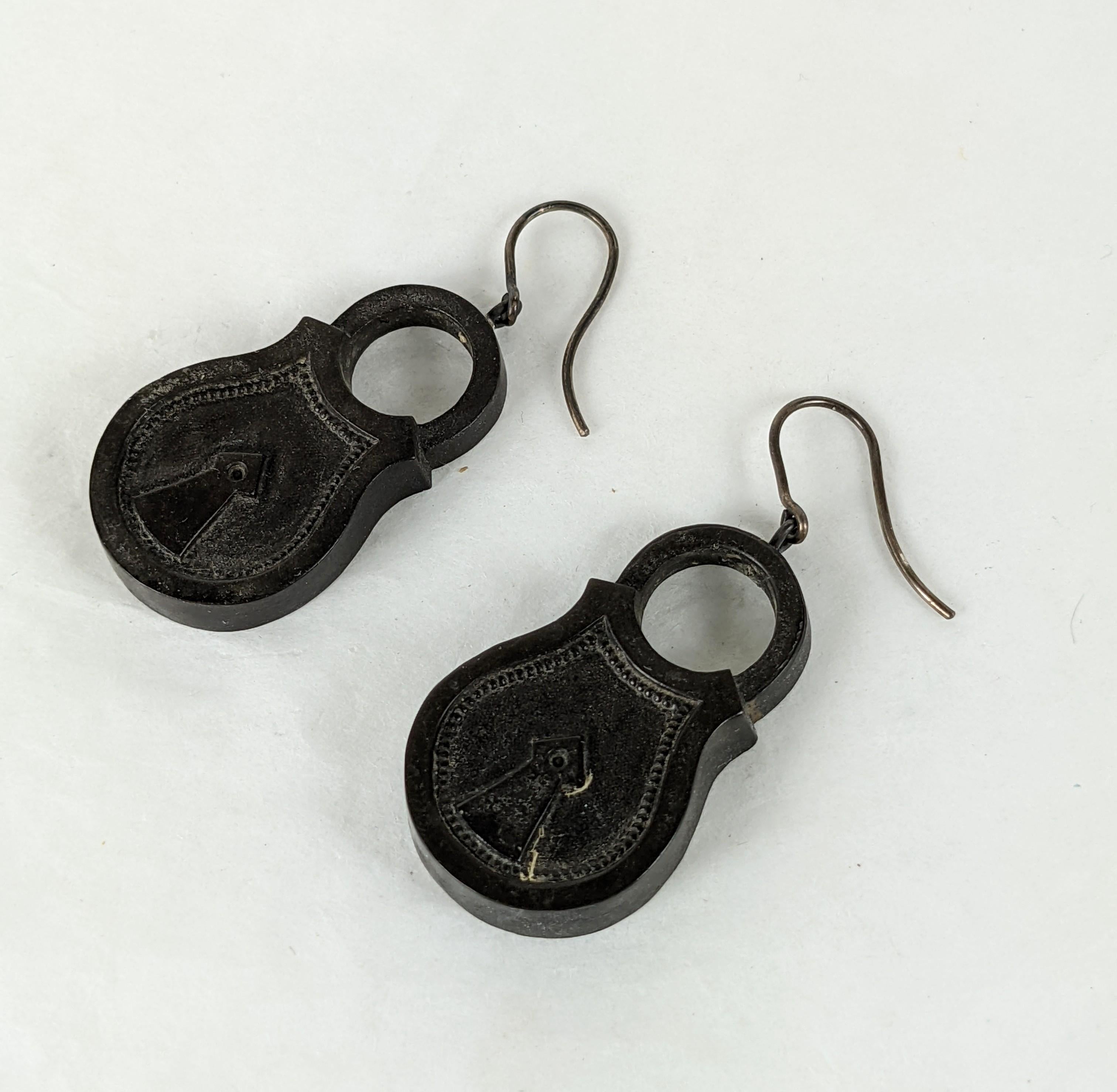 Victorian Gutta Percha Padlock Earrings In Excellent Condition For Sale In New York, NY