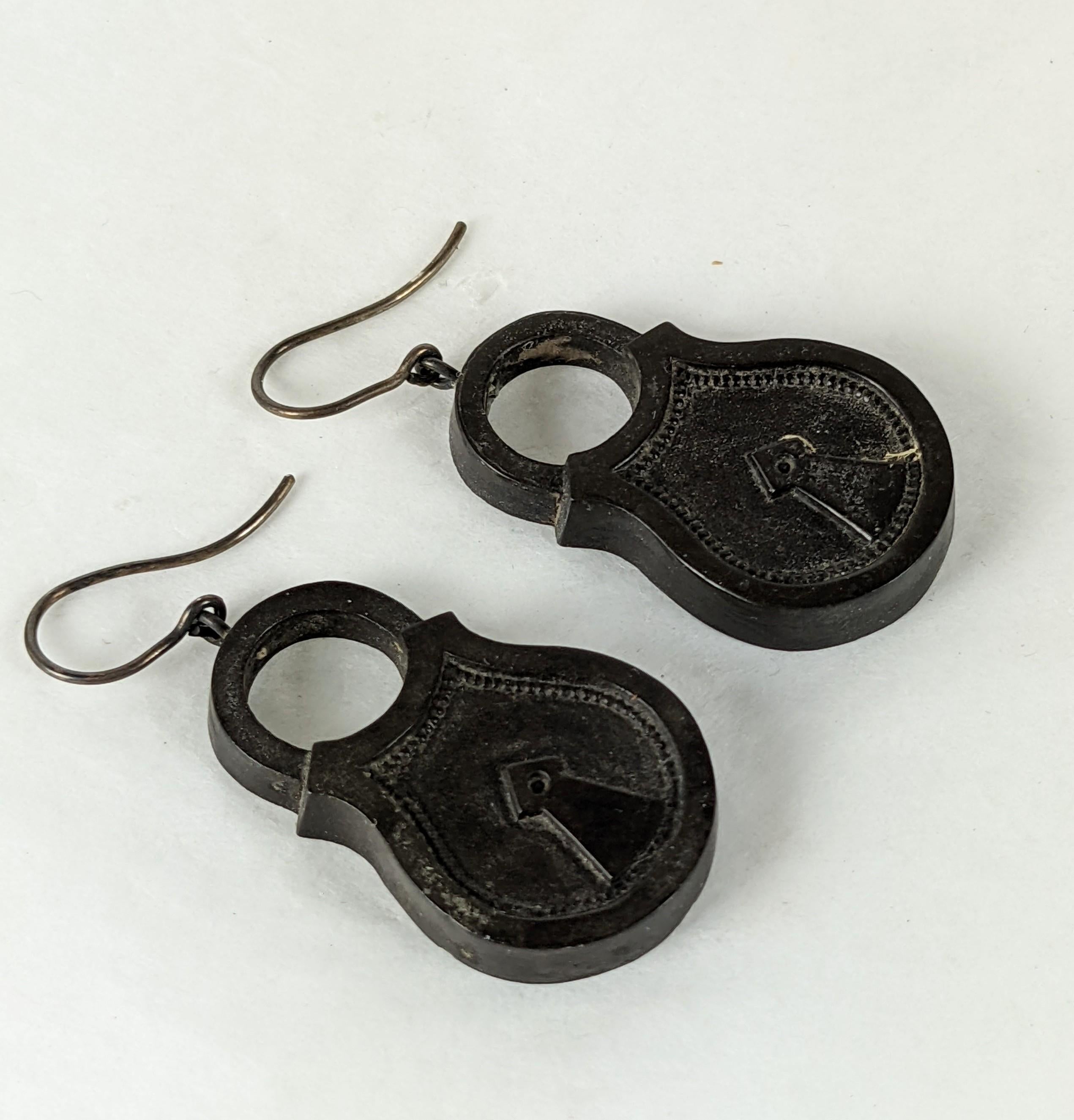 Women's or Men's Victorian Gutta Percha Padlock Earrings For Sale