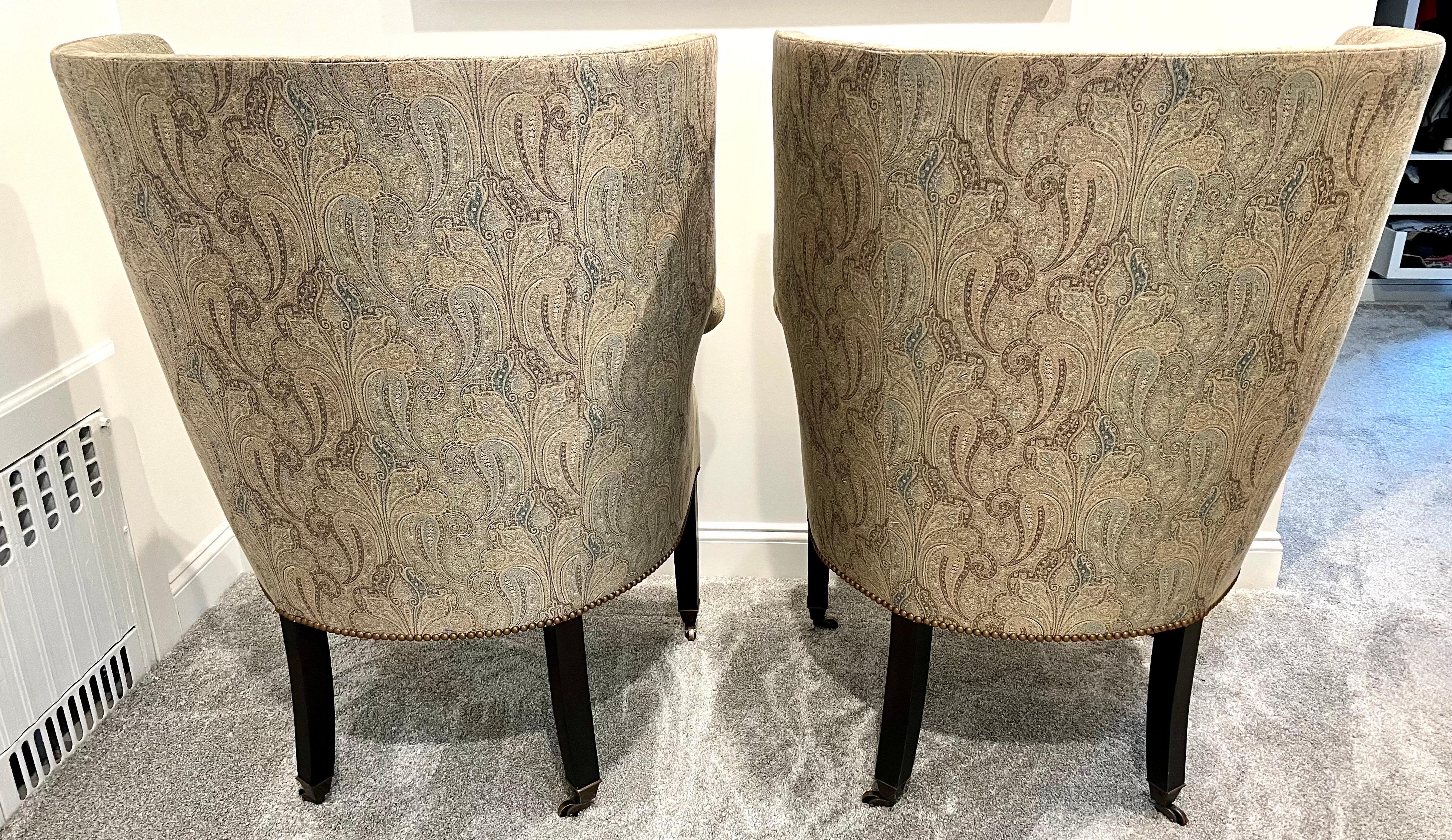 Victorian Hagan Wainscott Wingback Wing Chairs, Pair 2