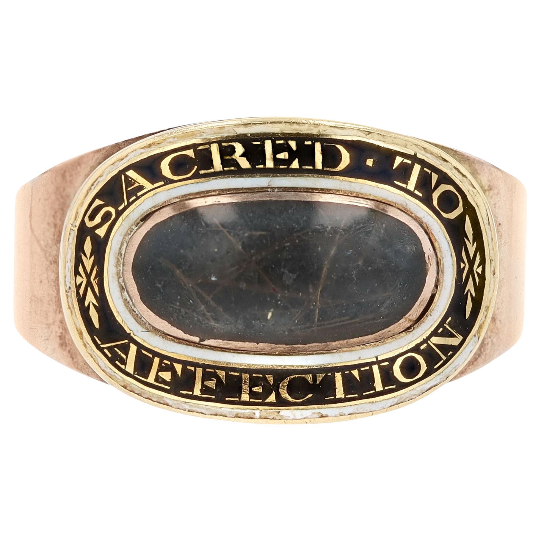 Victorian Hair & Enamel "Sacred to Affection" Mourning Ring For Sale