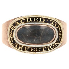 Antique Victorian Hair & Enamel "Sacred to Affection" Mourning Ring