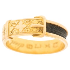 Antique Victorian Hair Remembrance Gold Buckle Ring