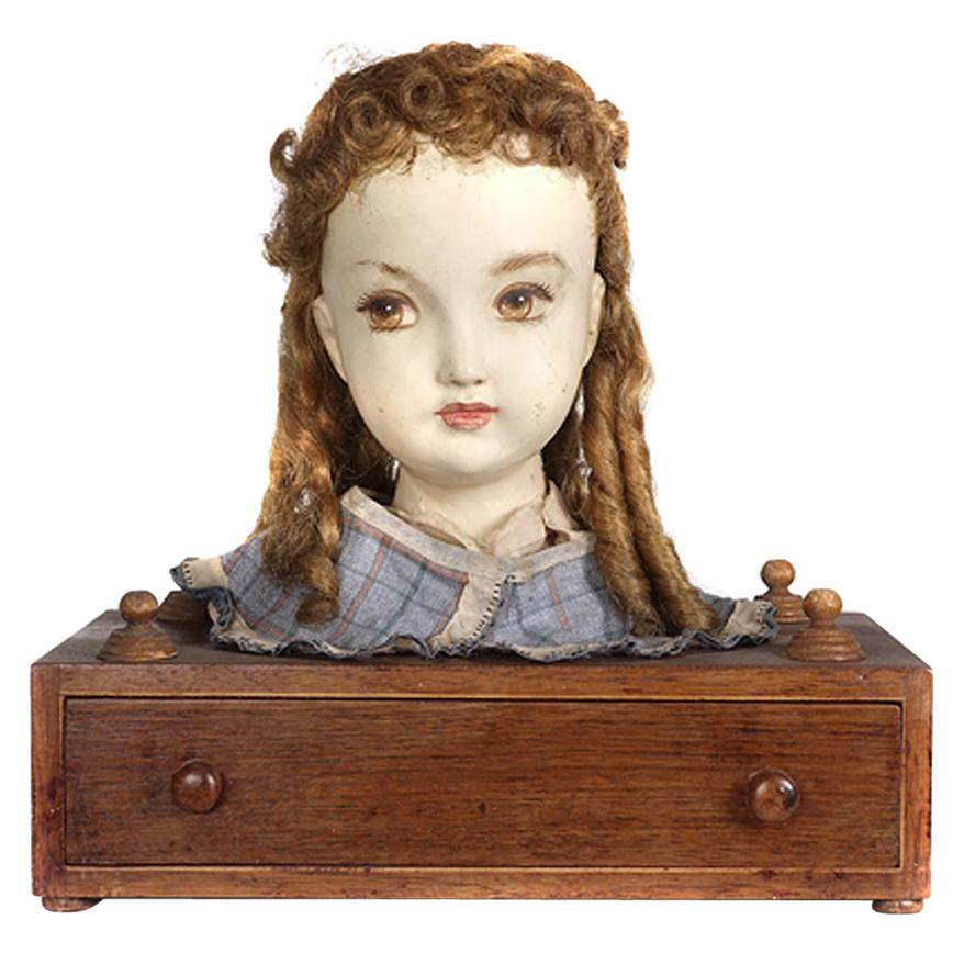 Victorian Hair Styling Doll and Leather Rollers For Sale