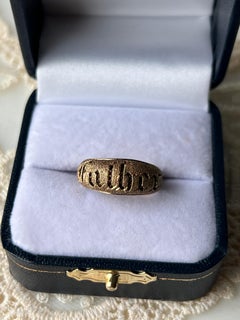 Victorian Hairwork "Father" Mourning 14K Yellow Gold Ring