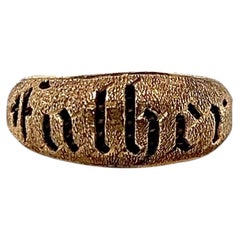 Victorian Hairwork "Father" Mourning 14K Yellow Gold Ring
