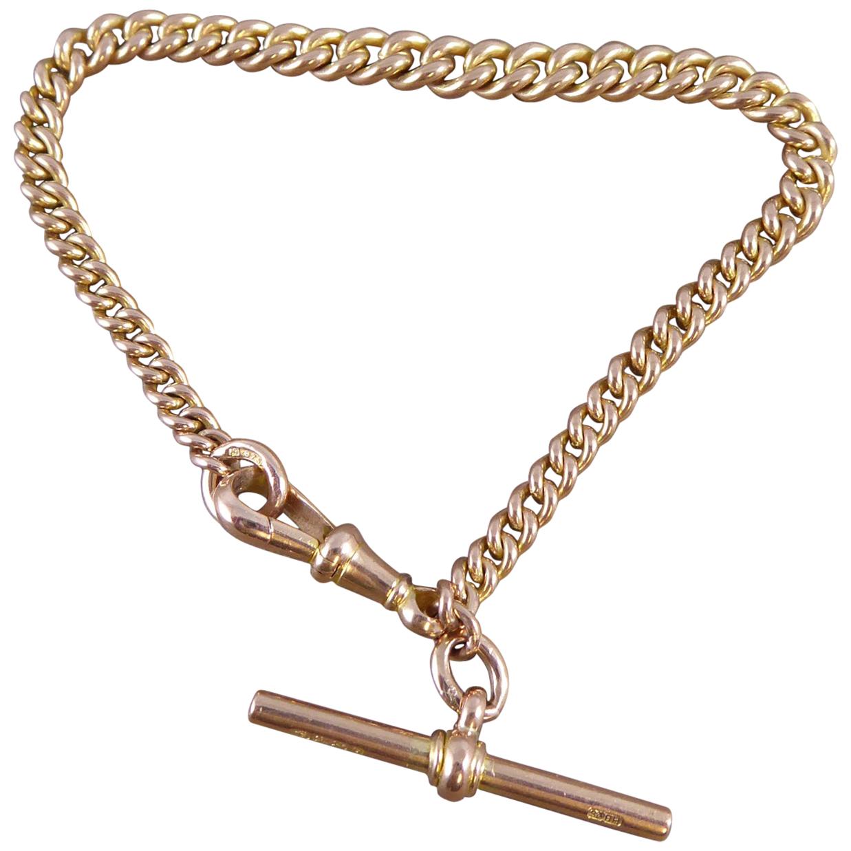 Victorian Half Albert Watch Chain Bracelet, Rose Gold Graduated Curb Links