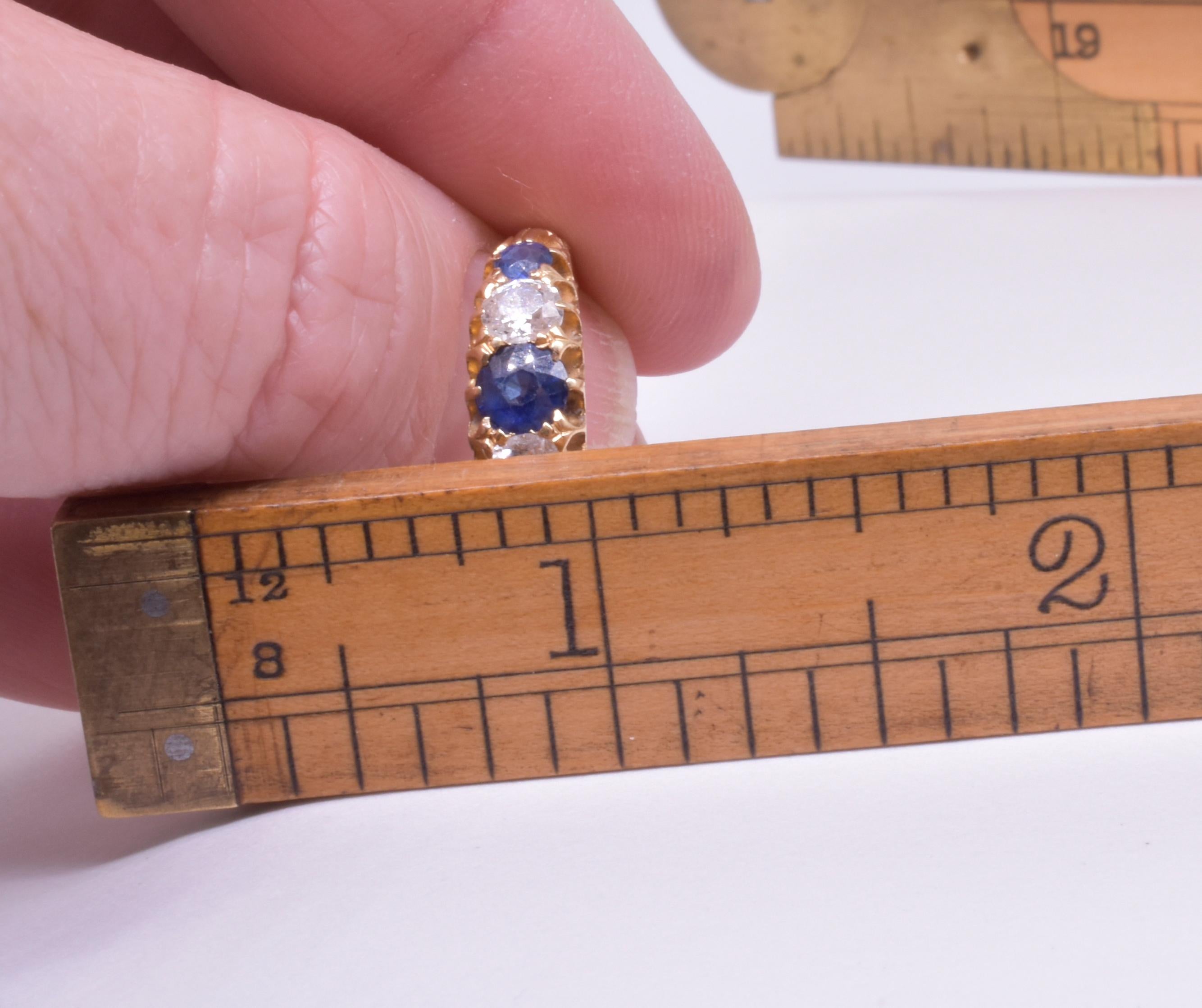 Edwardian Five Stone Ring of 3 Sapphires and 2 Diamonds 6