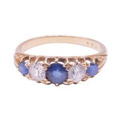 Edwardian Five Stone Ring of 3 Sapphires and 2 Diamonds