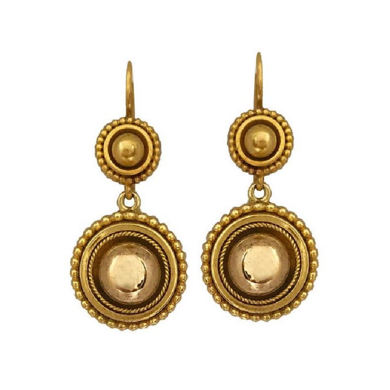 Victorian Hall and Co Victorian Era 15 Carat Gold Dome Drop Earrings