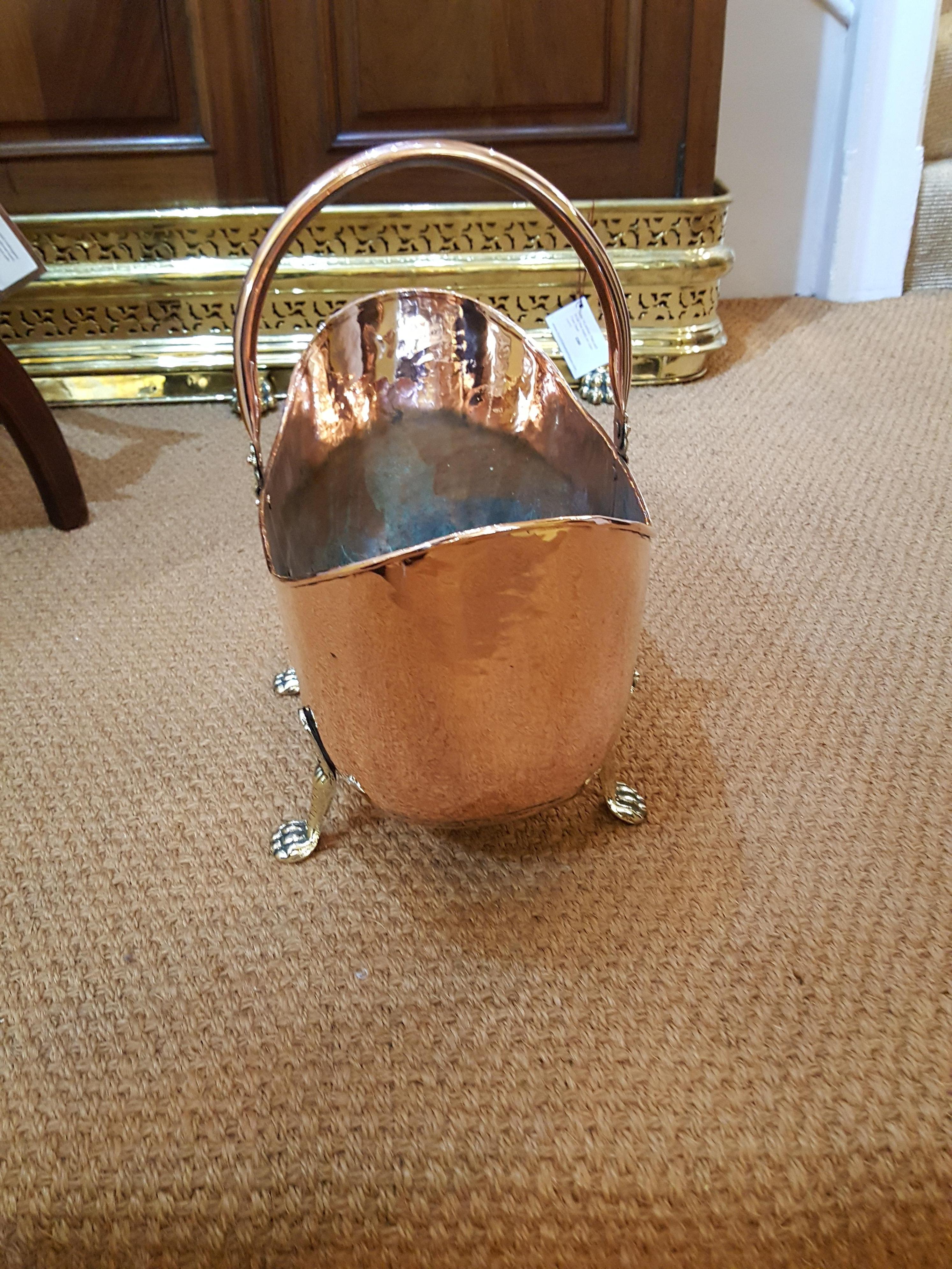 English Victorian Hammered Copper and Brass Log Bucket
