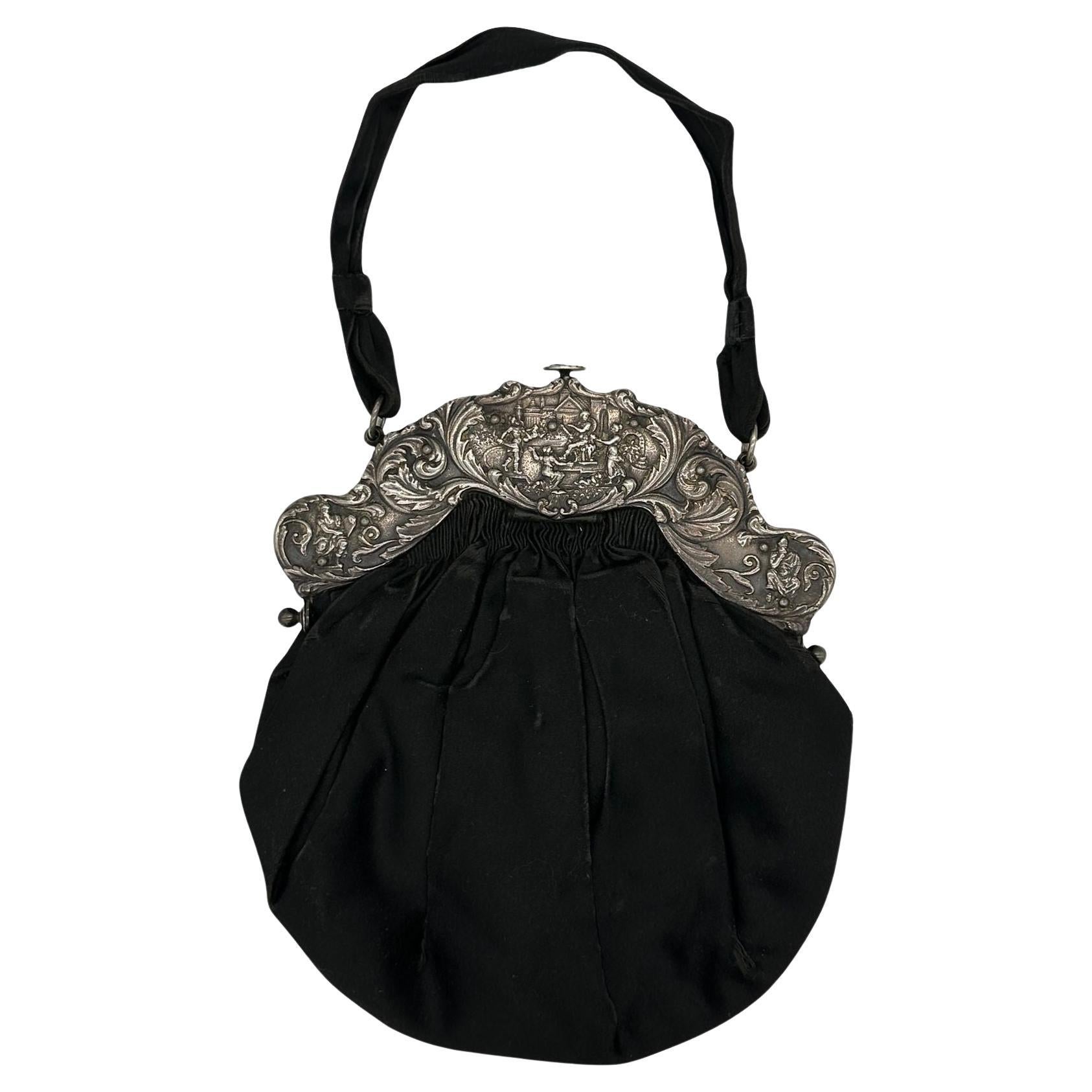 Victorian Hand Bag with Large Decorative Sterling Silver Clasp