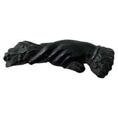 Victorian Hand-Carved Bog Oak Hand Holding Wheat Brooch Circa 1870