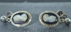Victorian Hand Carved Cameo and Hand Engraved Frame Screwback Earrings