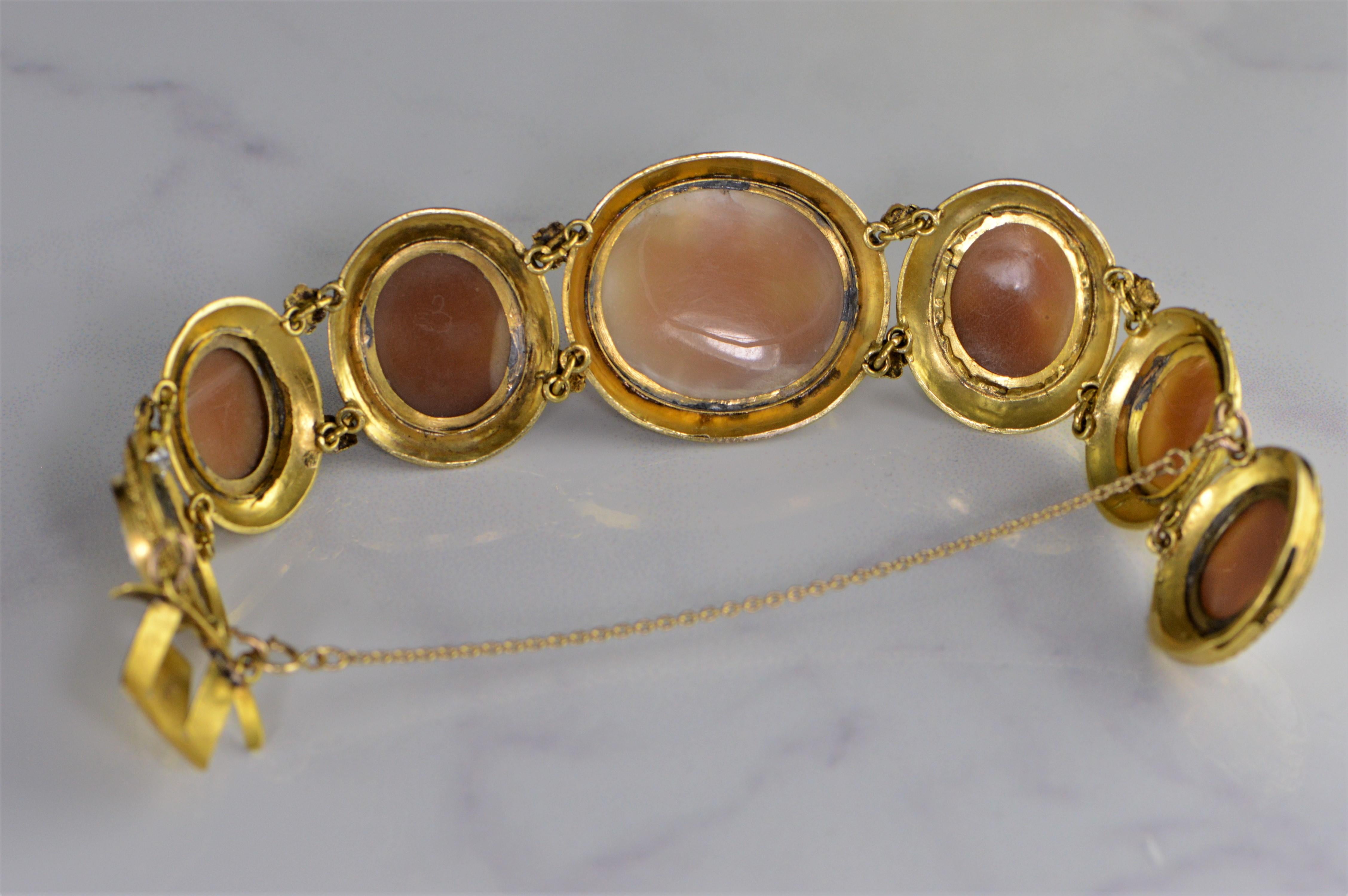 Victorian Hand Carved Cameo Bracelet Gold In Excellent Condition For Sale In Frederick, MD
