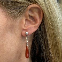 Victorian Hand Carved Carnelian 14 Karat Gold Drop Earrings Screw Back Clip Ons