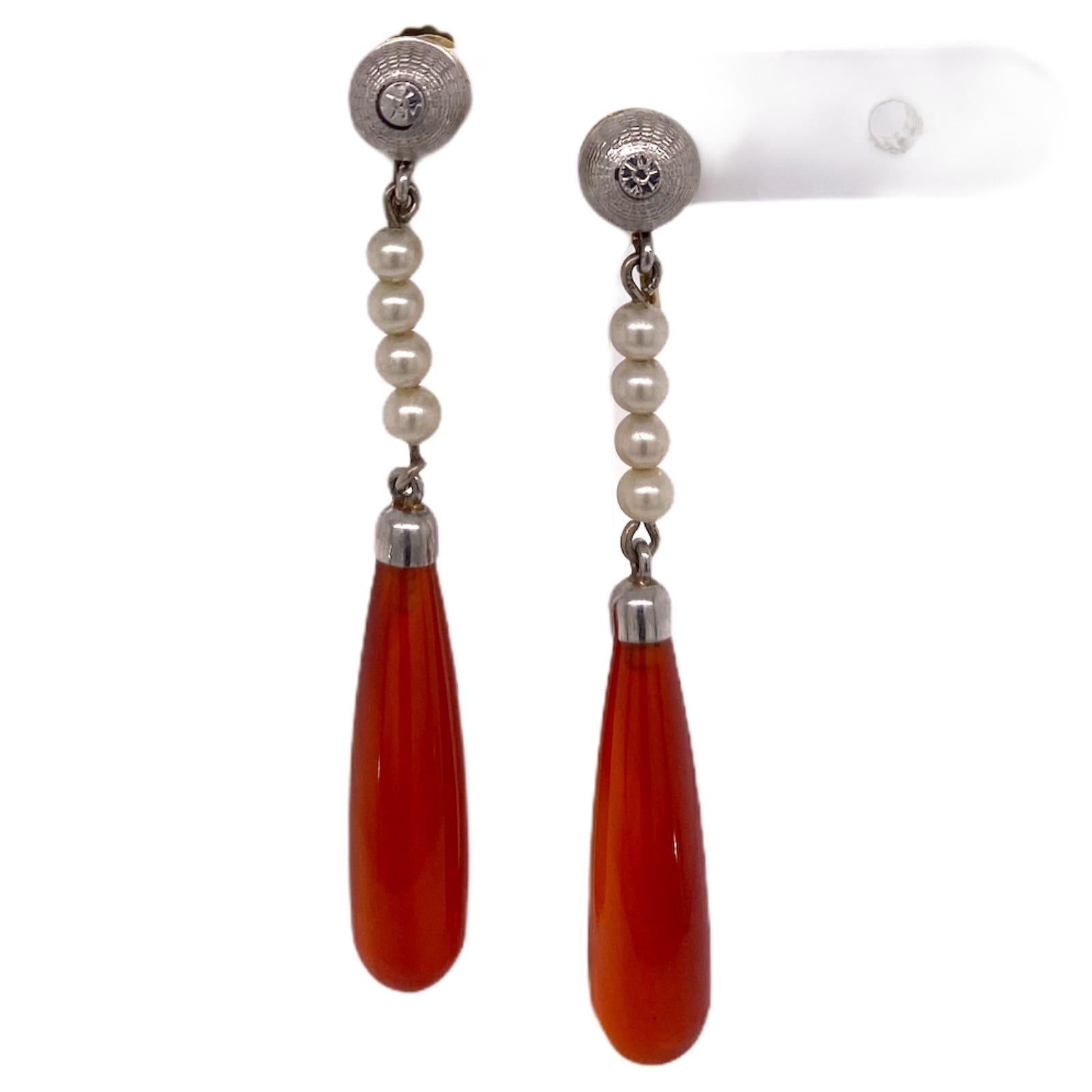 Solitaire Red Pearl Gold Tone Drop Screw Back Clip On Earrings 