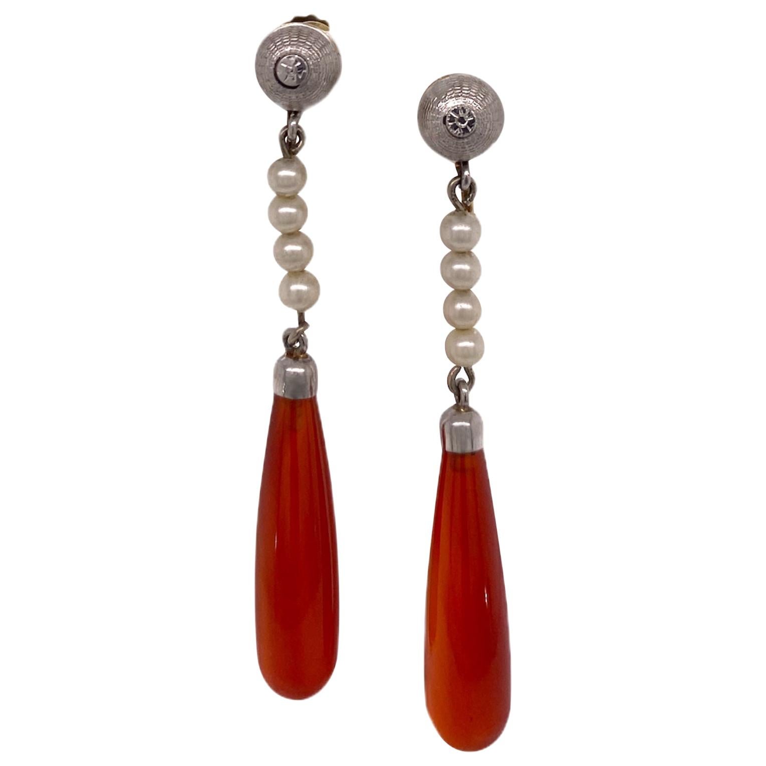 Victorian Hand Carved Carnelian 14 Karat Gold Drop Earrings Screw Back Clip Ons