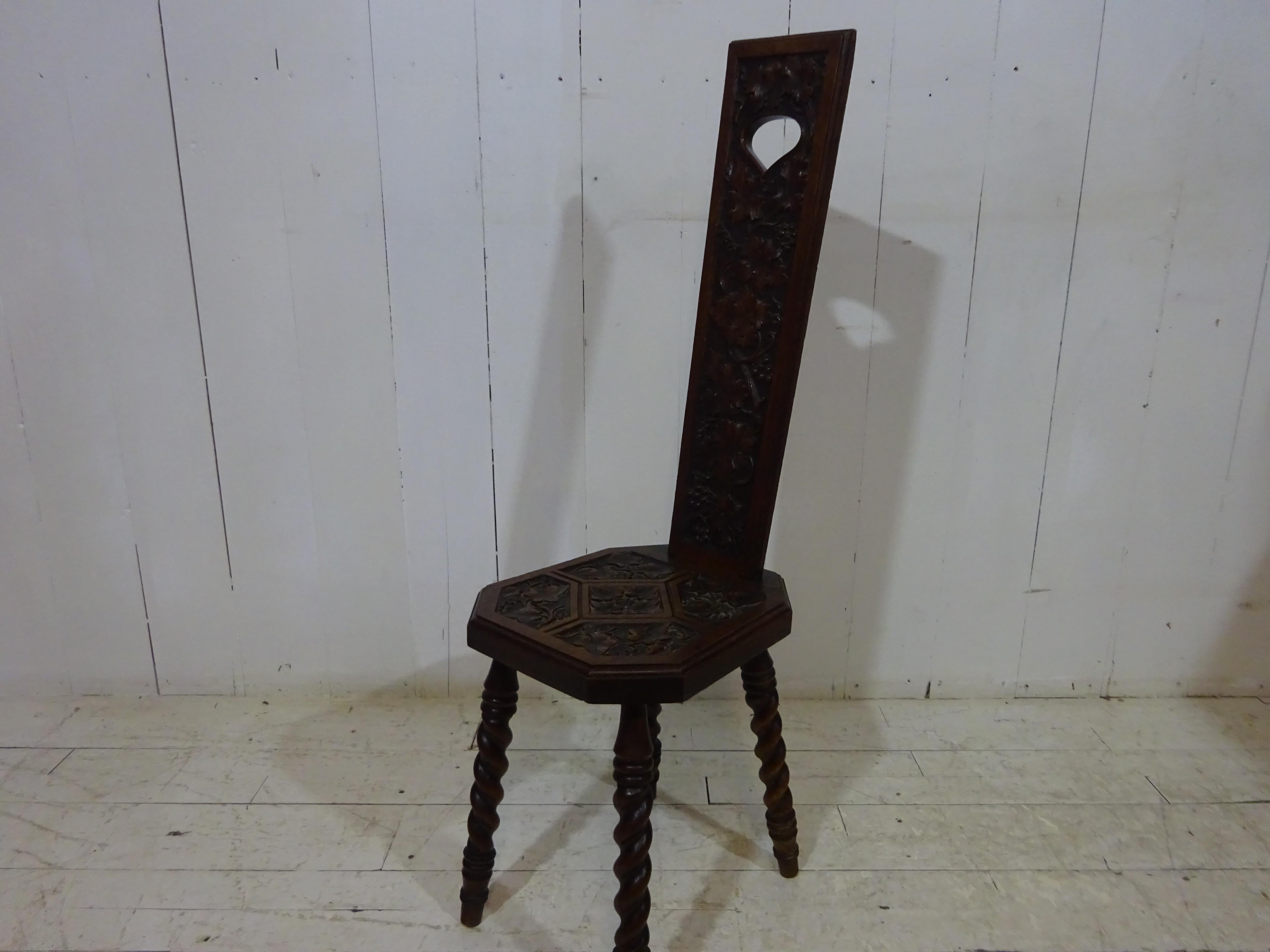Hand-Carved Victorian Hand Carved Hall Chair For Sale