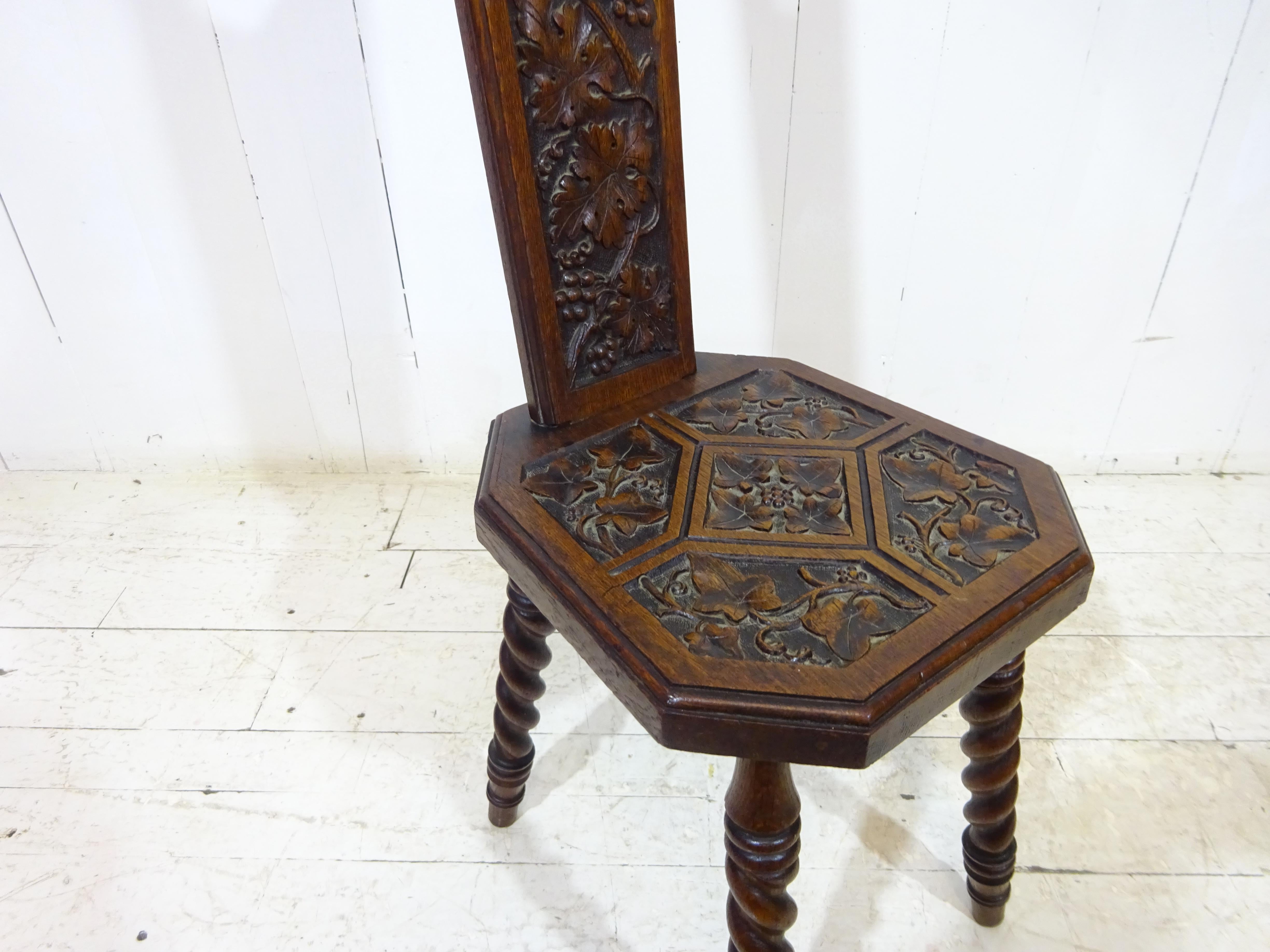Oak Victorian Hand Carved Hall Chair For Sale