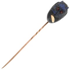 Victorian Hand Carved Labradorite and Garnet Devil Stick Pin