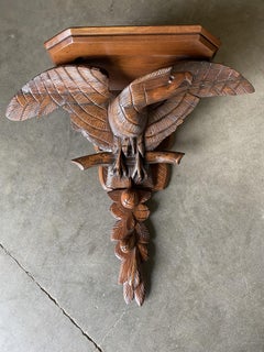 Victorian Hand Carved Oak American War Eagle Wall Shelf Sconce