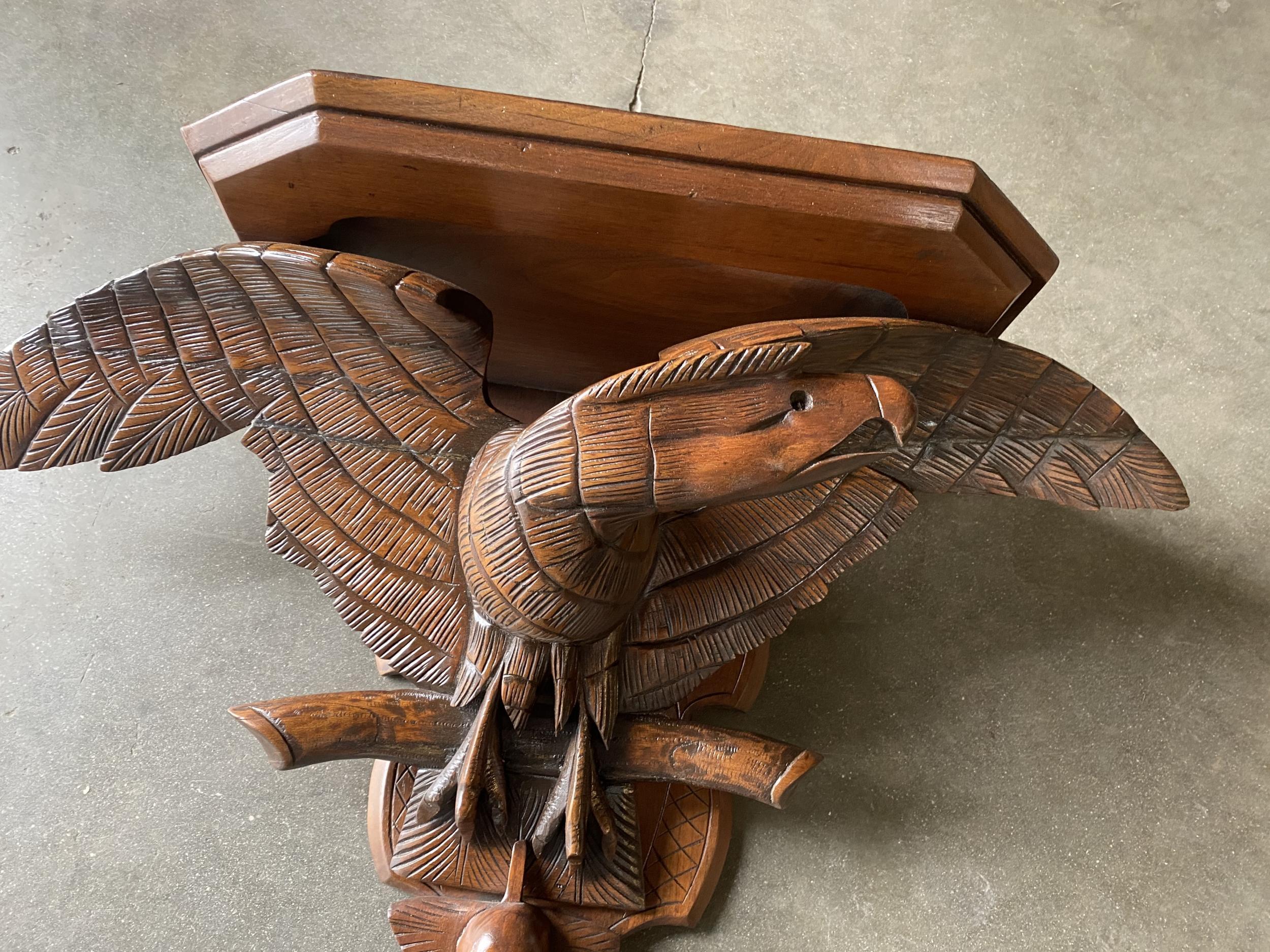 19th Century Victorian Hand Carved Oak American War Eagle Wall Shelf Sconce For Sale