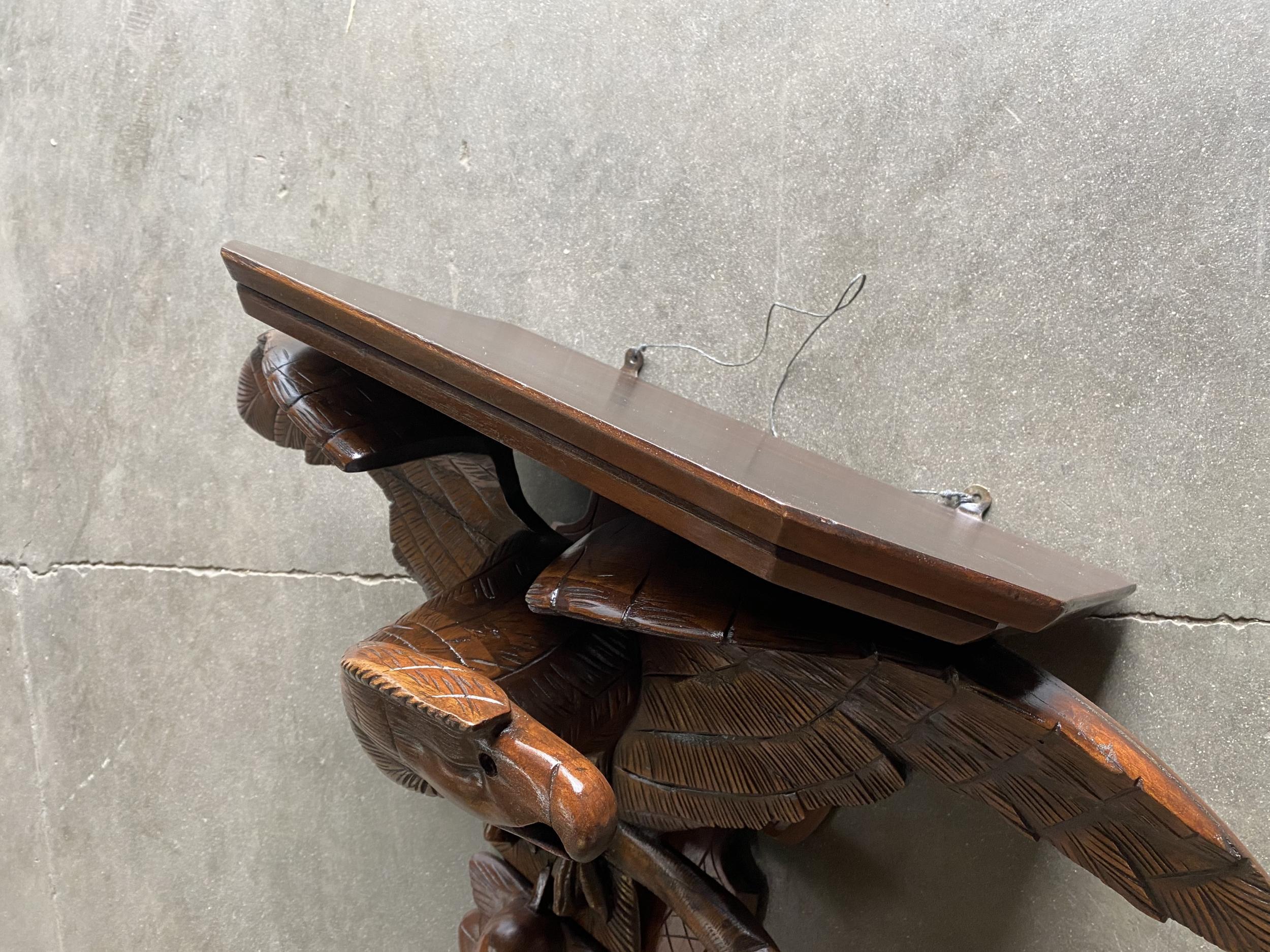 Victorian Hand Carved Oak American War Eagle Wall Shelf Sconce For Sale 2