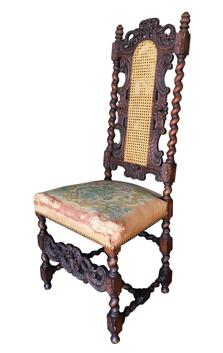 Victorian Hand Carved Oak Gothic Revival Side Throne Chair For Sale at